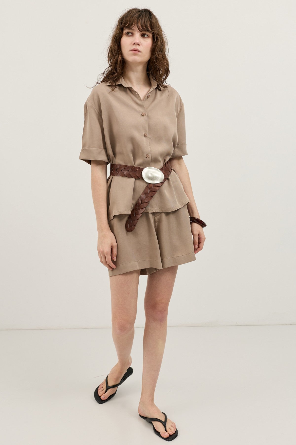 100% Lyocell Shirt and Shorts Set for Women