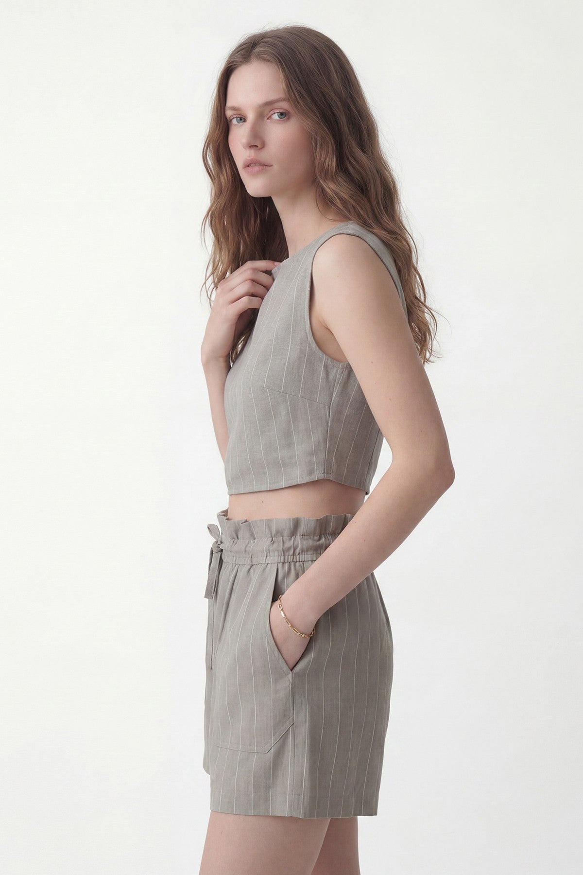 Linen-Blend Striped Shorts Set