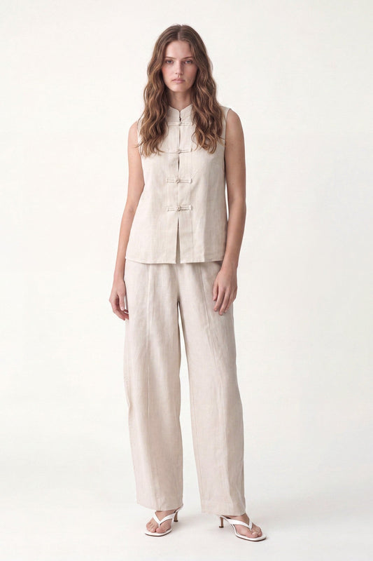 Linen-Blend Embellished Button Set