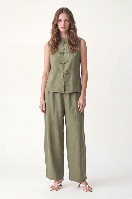 Linen-Blend Embellished Button Set